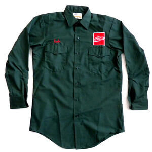 Coca Cola Embroidered Patch Green Uniform Delivery Shirt Long Sleeve Men's M